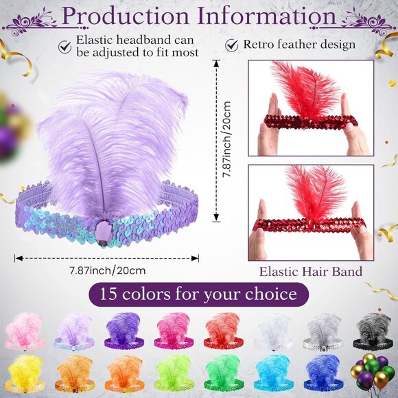 Vintage 1920s Flapper Headbands 30-Pack Feather Sequin Rhinestone Costume Access - Picture 2 of 7